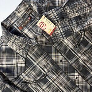 NWT Roper Men's Western LS Plaid Shirt Size 2XL Black Cream NEW